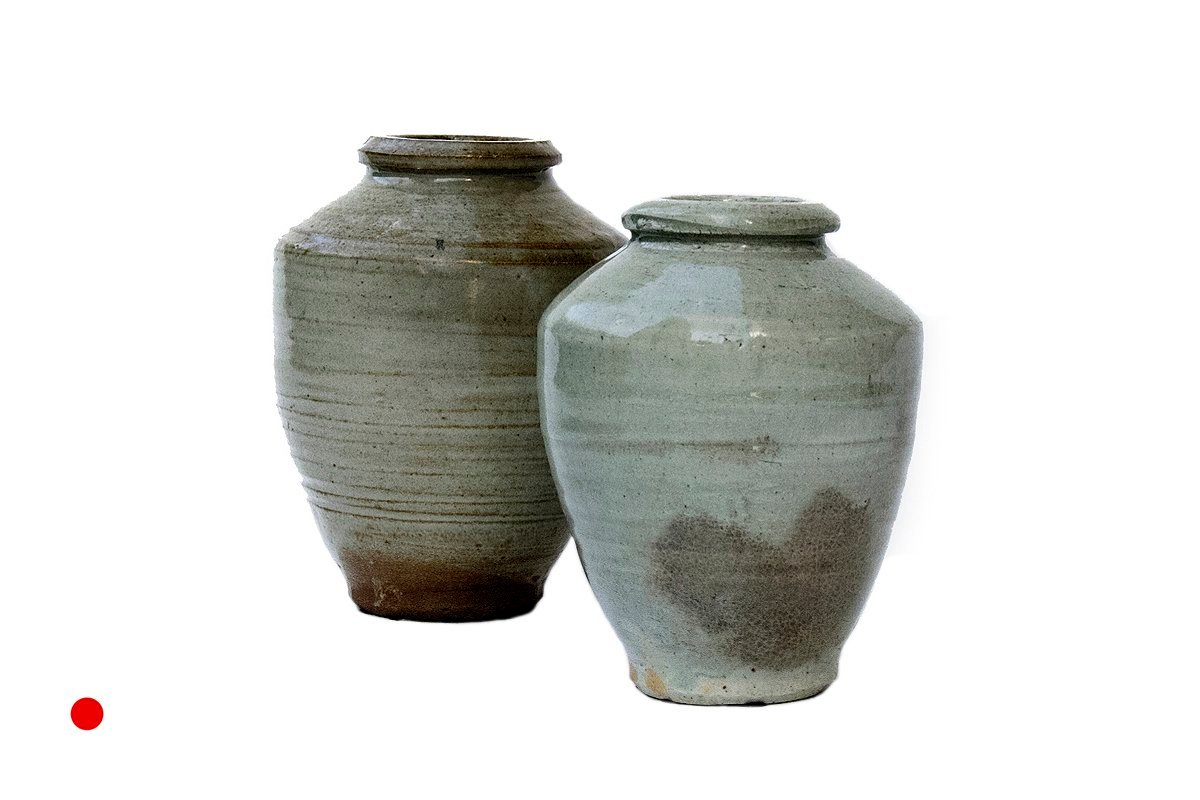 Antique Celadon Ceramic Apothecary Jars