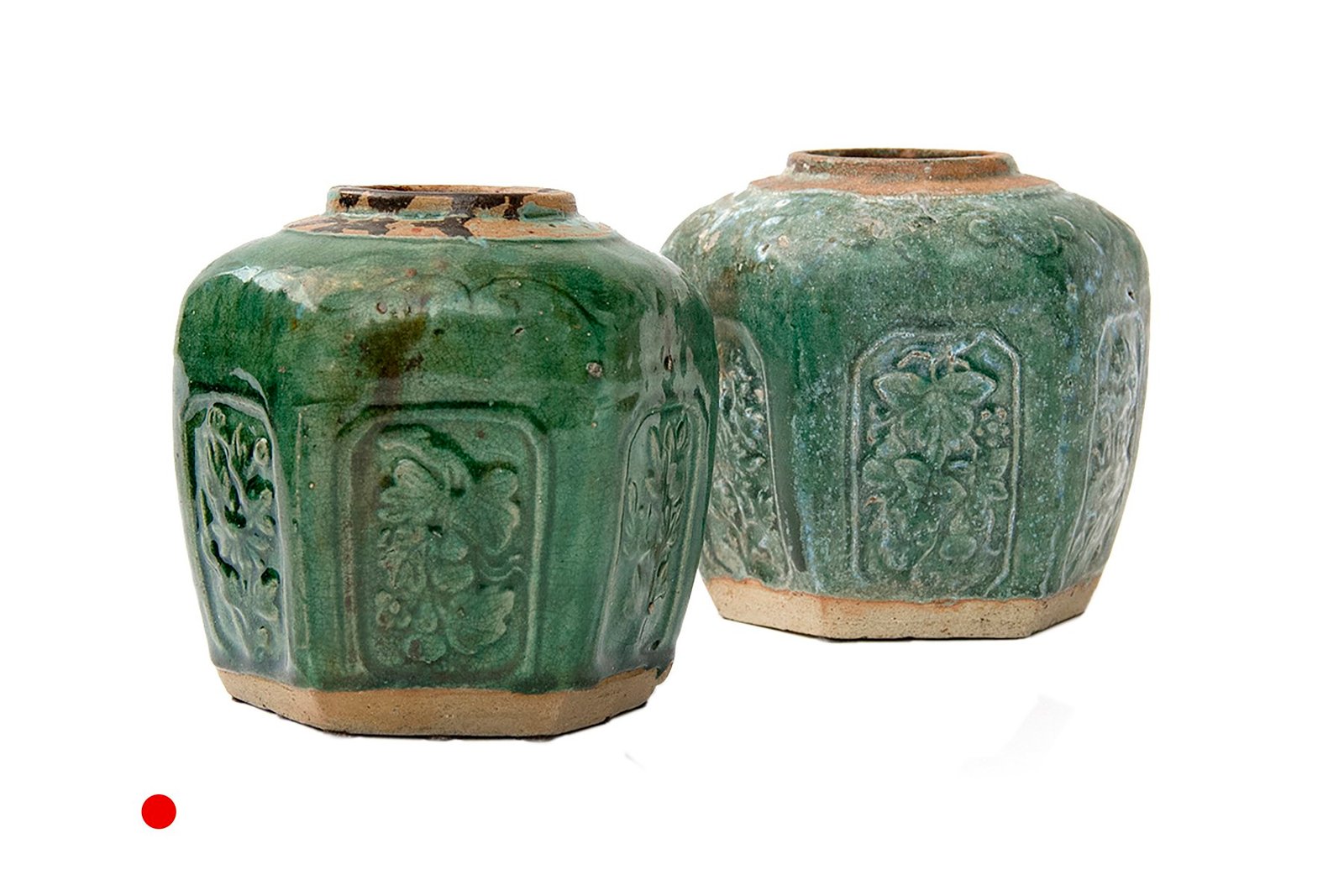 Pair of Antique Ceramic Salt Jars in Hexagonal Form