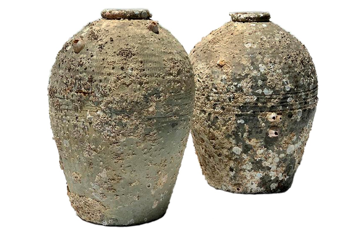 Large Antique Storage Jars with Marine Adhesions